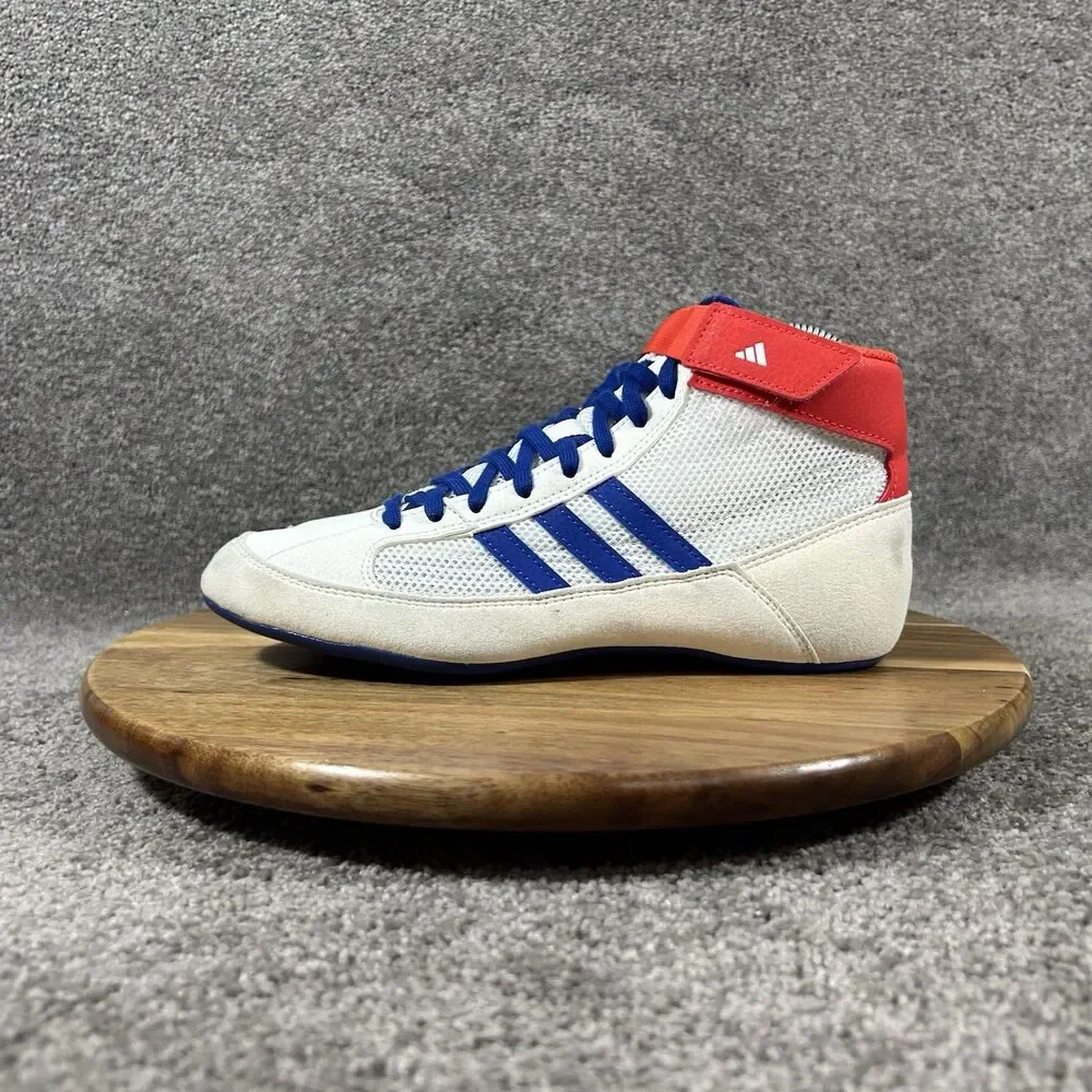 Adidas G25909 HVC 2 Boys Youth Size 5 White Royal Blue Red Wrestling Shoes Used
